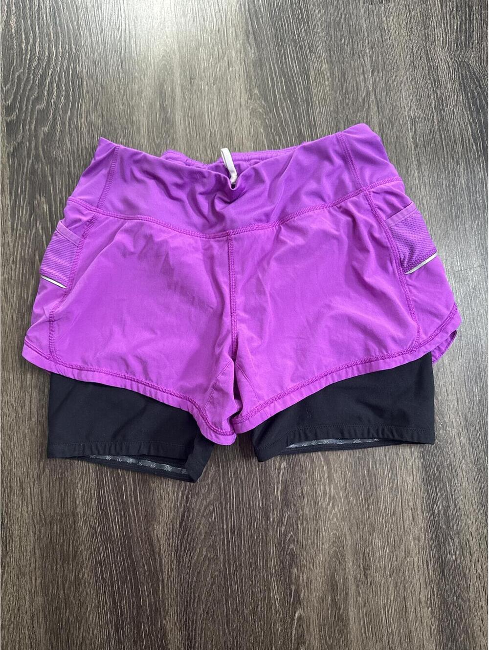 Athleta Purple Black Lined Running Shorts Women's Small